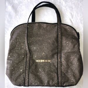 Victoria's Secret Black Glitter Zip Tote Bag